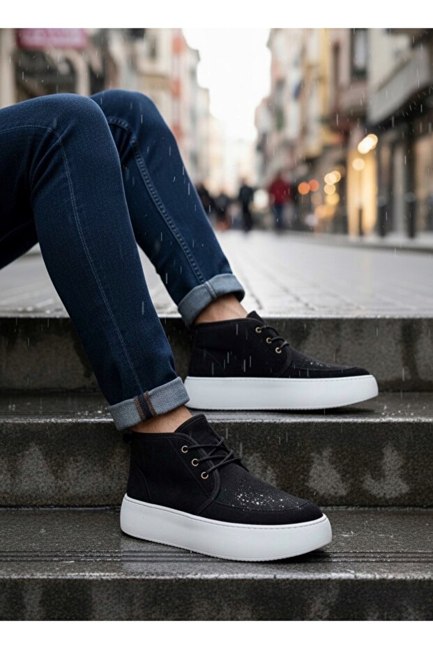 Black Fur Lined Lace-Up Light Sole Style Men's Sports Boots Tge230700
