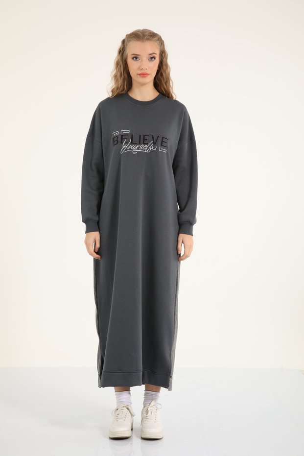 5305 - Stylish Comfortable Denim Paneled Combed Cotton Oversized Women's Dress