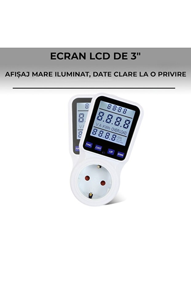 Socket with Energy Meter, Illuminated LCD, 230V/16A, 3680W, V/A/W/kWh Monitoring - 6