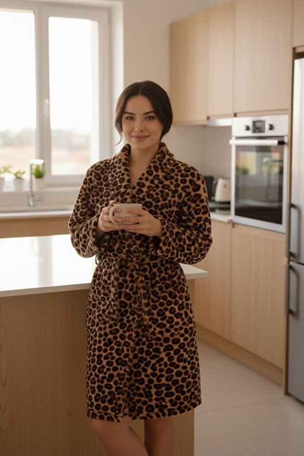 Lumor Shawl Collar Wellsoft Plush Soft Dressing Gown |   Leopard