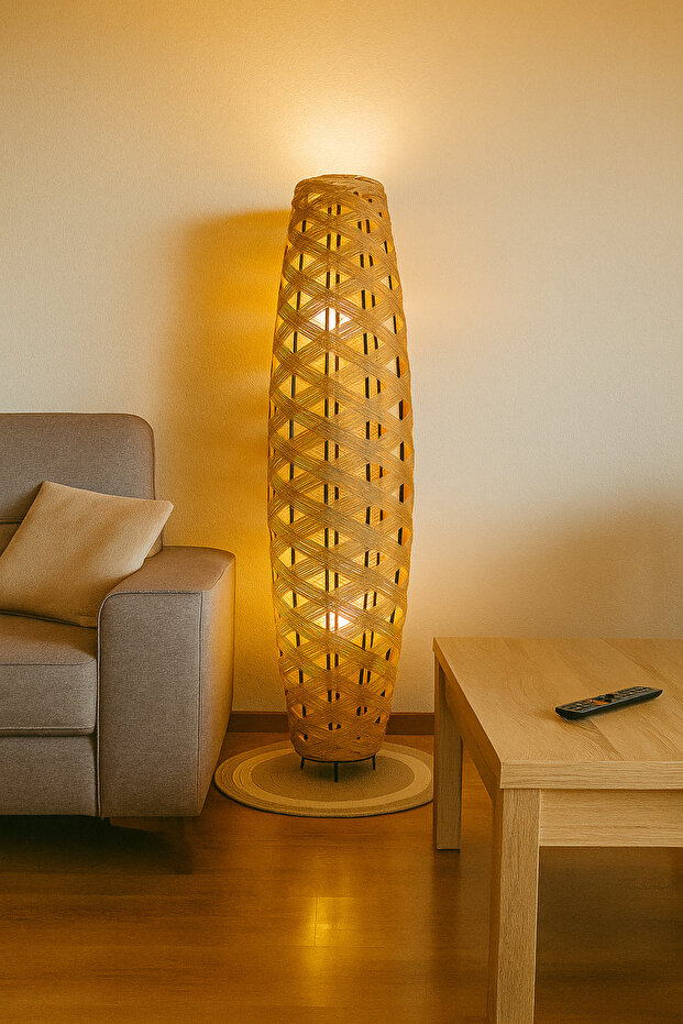 Bohem,Ahşap,Jüt,Hasır,Doğal Lambader 125*32 - 1