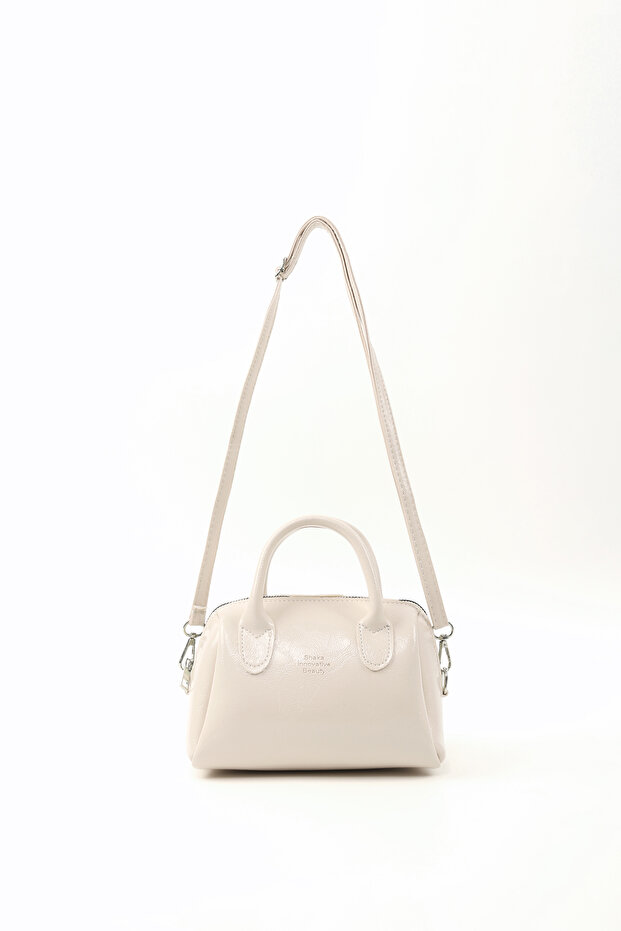 Crinkle Textured Cream Shk184 Faux Leather, Single Compartment with Zipper, Strap Hand, Arm and Shoulder Bag