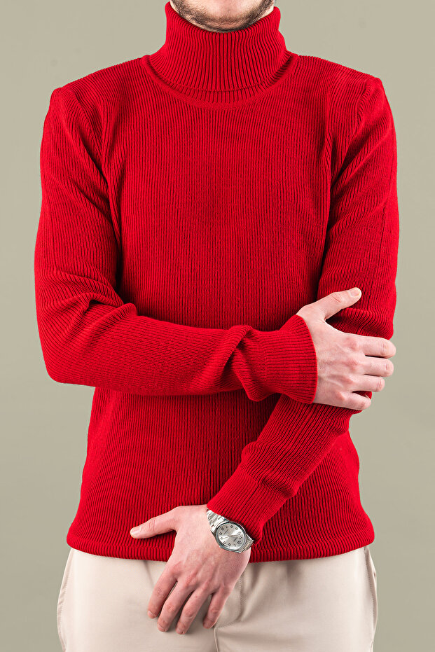 Men's Slim Fit Turtleneck Slim F Corded Fabric Sweater