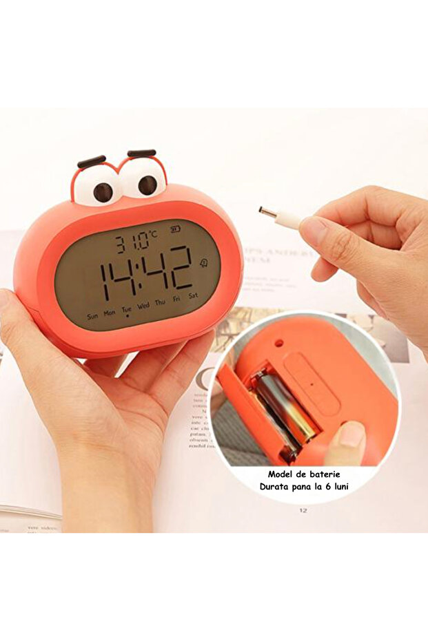 Alarm clock with temperature display, red, LED, night light and phone control - 4