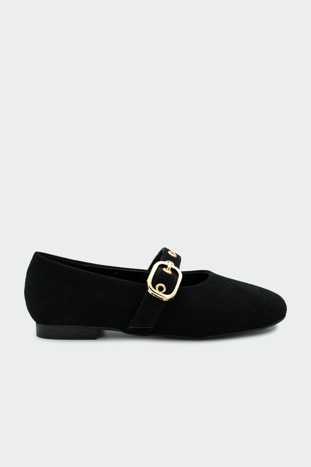 Victor Black Suede Women's Ballerinas with Gold Buckle
