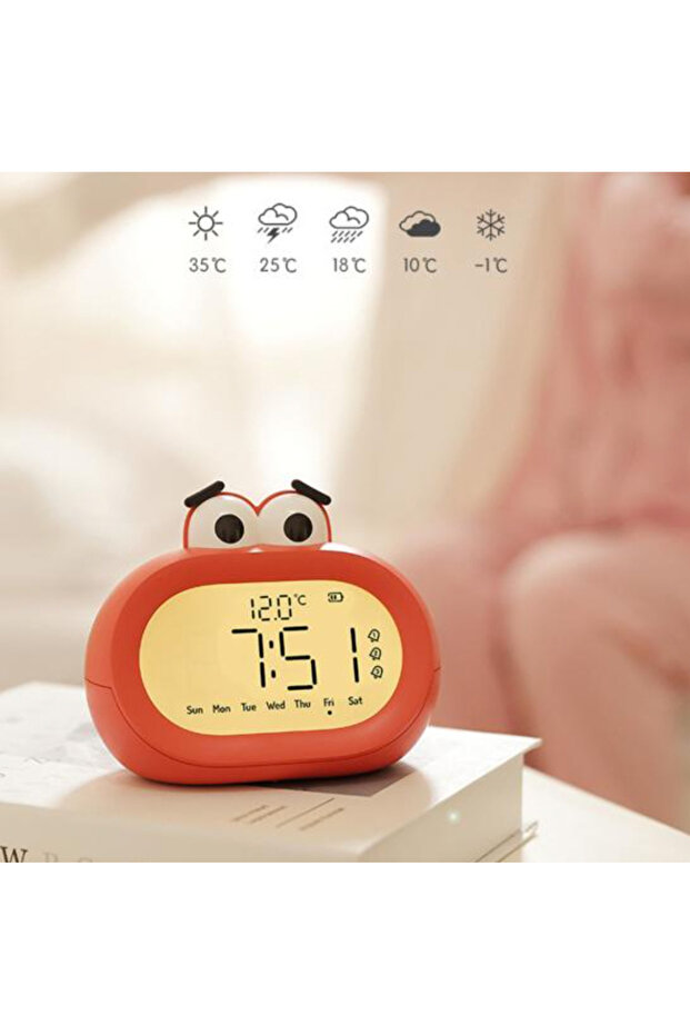 Alarm clock with temperature display, red, LED, night light and phone control - 8