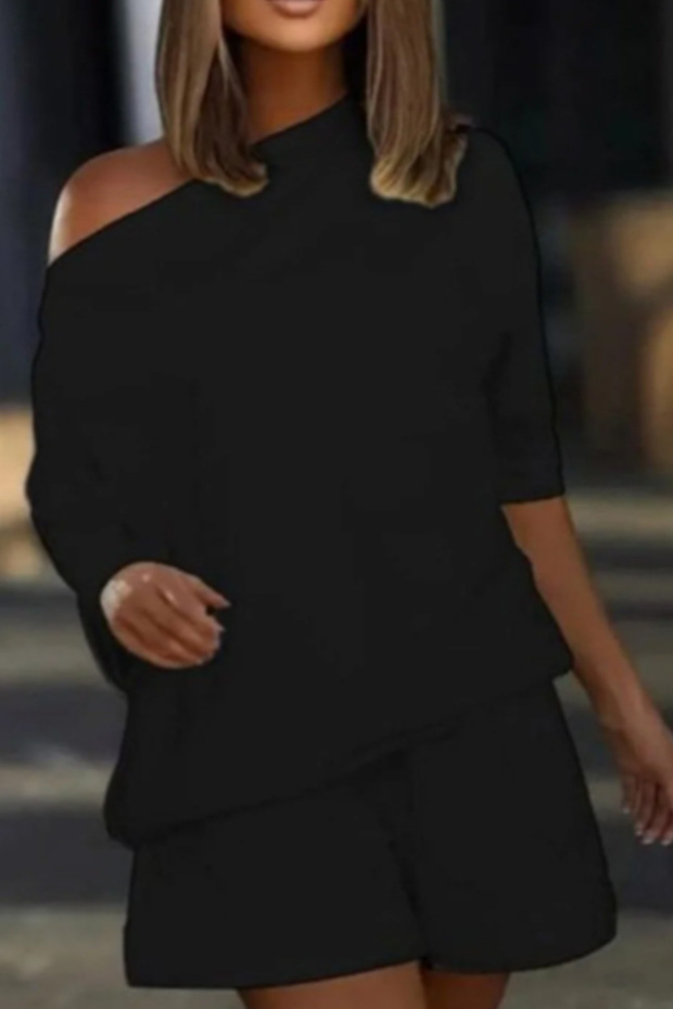 Kayık Yaka Oversize Şort Takım - 3