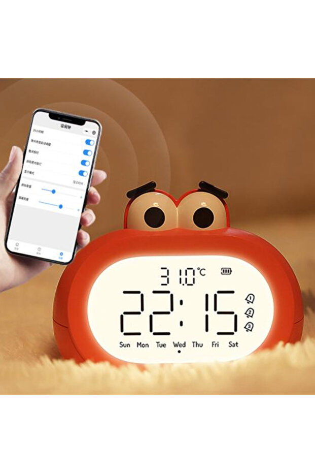 Alarm clock with temperature display, red, LED, night light and phone control - 5