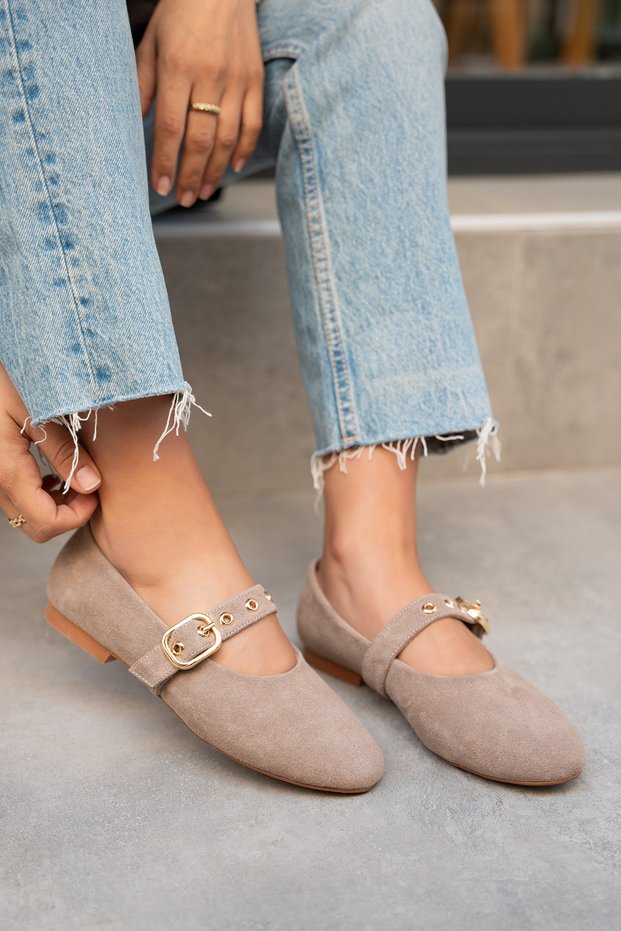 Victor Mink Suede Women's Ballerinas with Gold Buckle