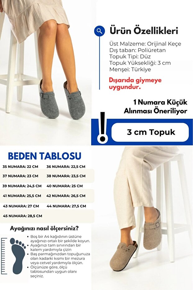 Unisex Taş Rengi Kışlık Keçeli Önü Kapalı Mantar Taban Konfor Model Sabo Günlük Rahat Ev Terliği - 6