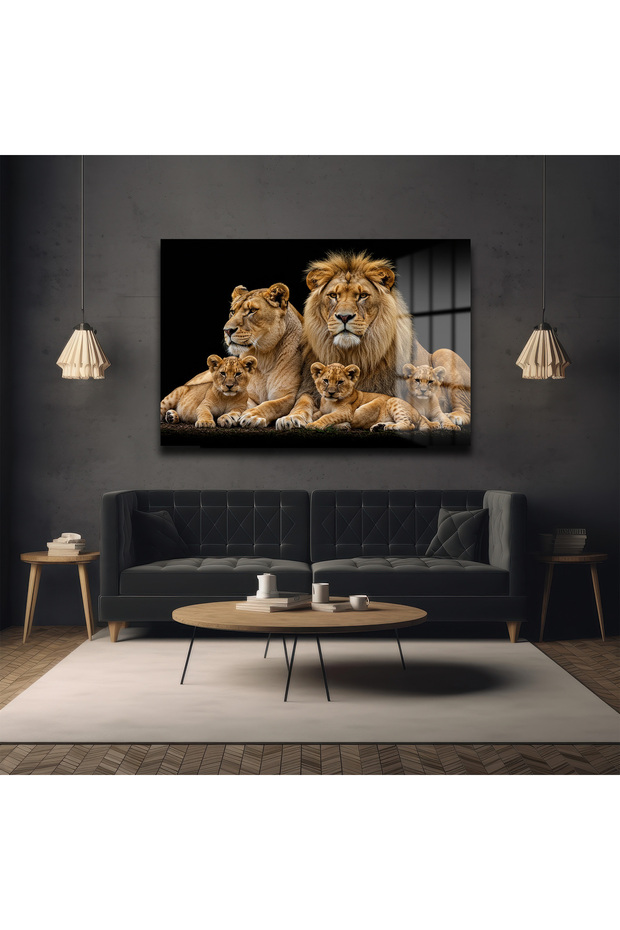 Aslan Ailesi Cam Tablo - 4