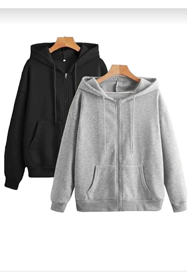 Black Grimenaj Unisex Zippered Hooded 2-Piece Jacket
