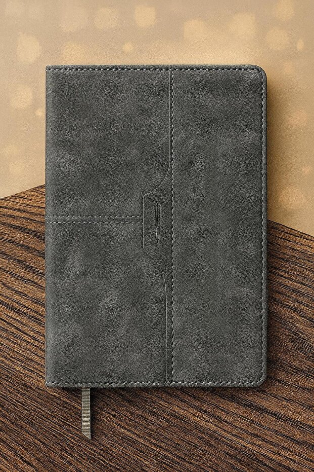دفتر ملاحظات من الجلد ذو ملمس رمادي - 1