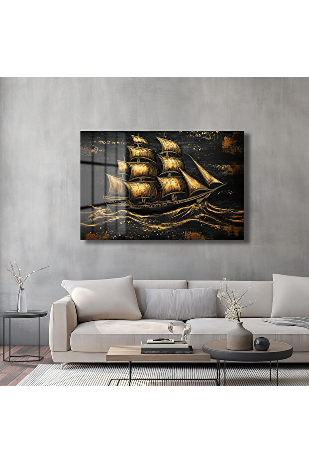 Altın Gemi Cam Tablo - 3