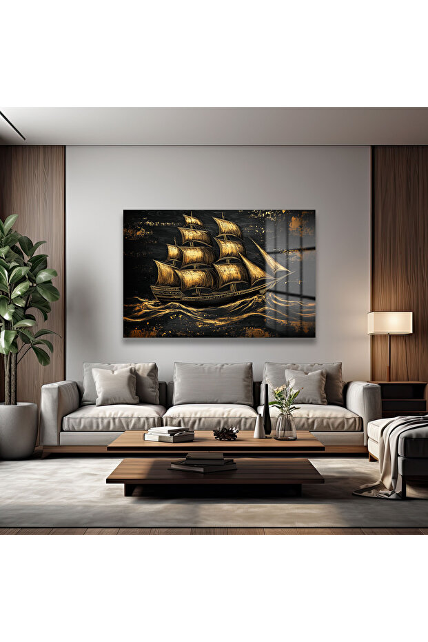 Altın Gemi Cam Tablo - 2