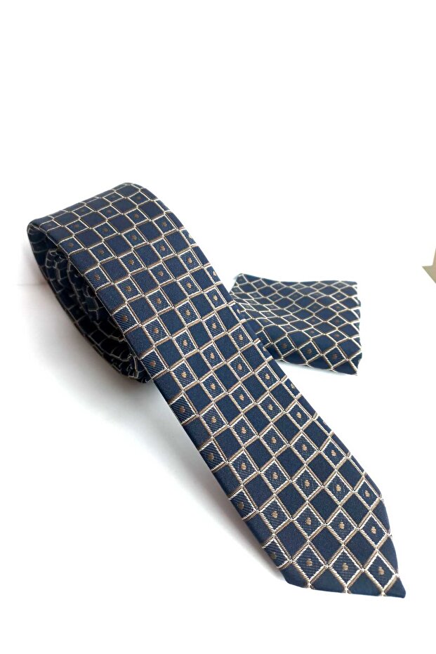 Tiny Patterned Thin/Slim Tie and Handkerchief Set