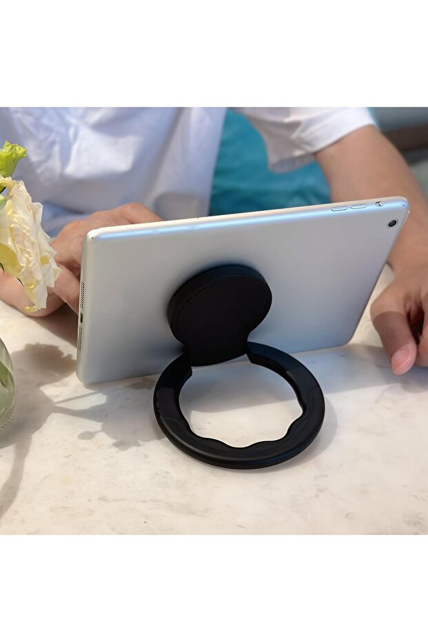 Tablet Holder with Adjustable Hand Strap, 360° Rotating Handle & Drawing Stand, Fits 7–11in Table - 8