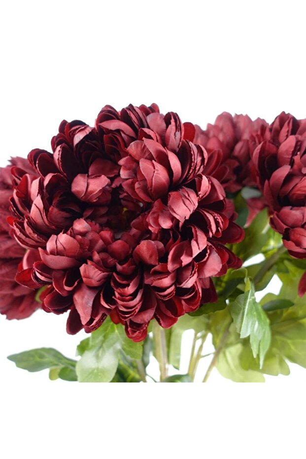 Yapay Çiçek Krizantem Bordo 90cm Tek Dal Kumaş Çiçek Uzun Dal - 6