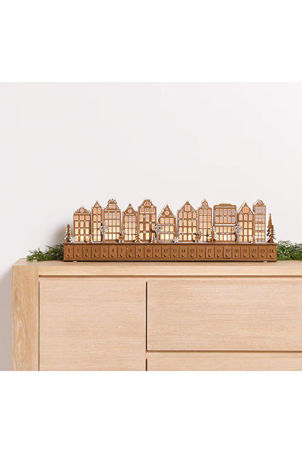 Advent Calenda- Gingerbread Village LED Işıklı Ahşap Noel Köyü Advent Takvimi – 24 Çekmeceli - 3