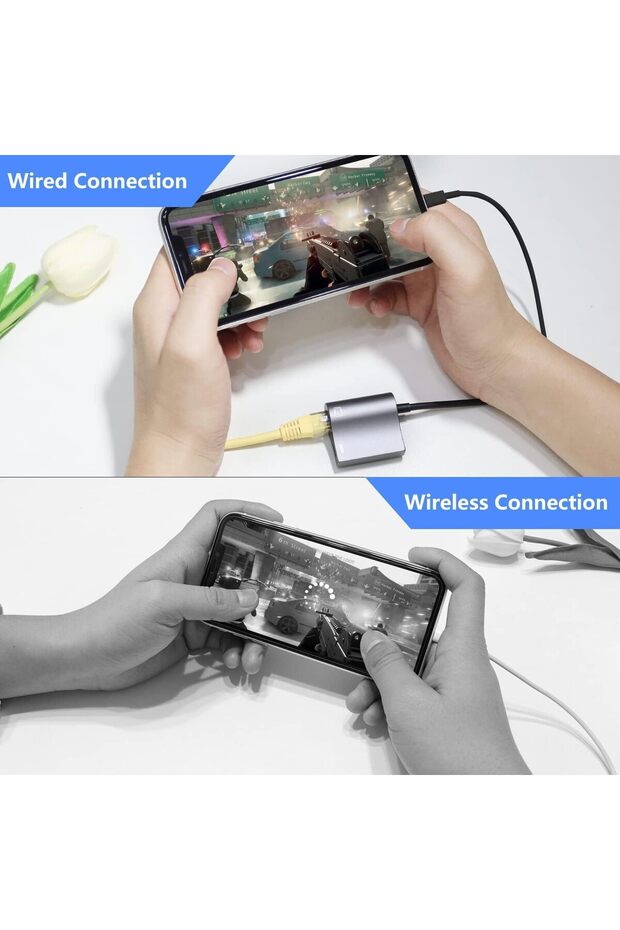 Lightning to Ethernet RJ45 2-in-1 Adapter with Charging Port, 10/100 Mbps, Gray - 4