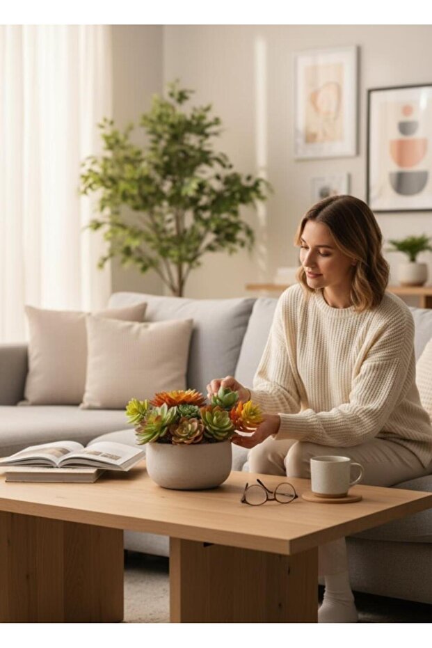 مجموعة من 10 نماذج زهور صناعية من نباتات الصبار العصارية، 10 نماذج متنوعة من النباتات العصارية 4202 - 6