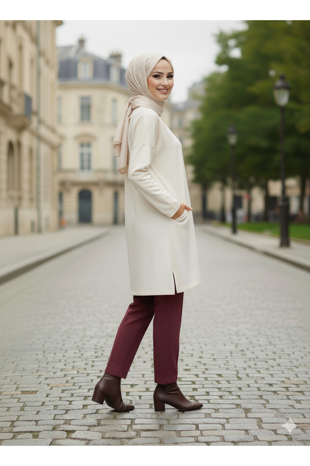 Scuba Kumaş Çimalı Tesettür Pantolon - 3