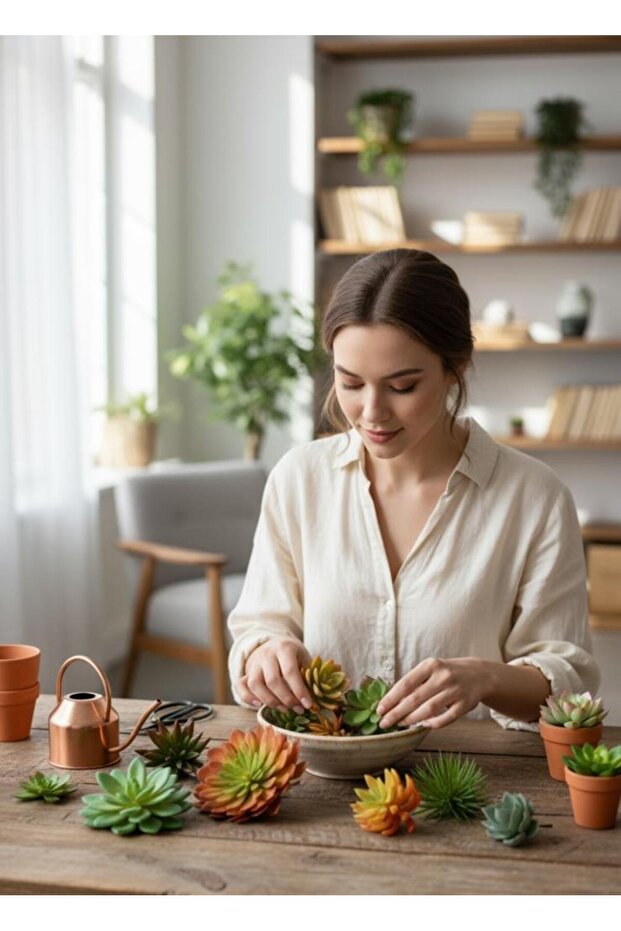 مجموعة من 10 نماذج زهور صناعية من نباتات الصبار العصارية، 10 نماذج متنوعة من النباتات العصارية 4202 - 4