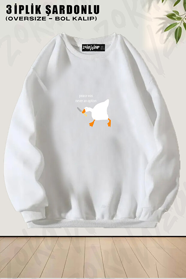 Unisex Loose Fit Funny Duck Printed Design Oversized Crew Neck Sweatshirt