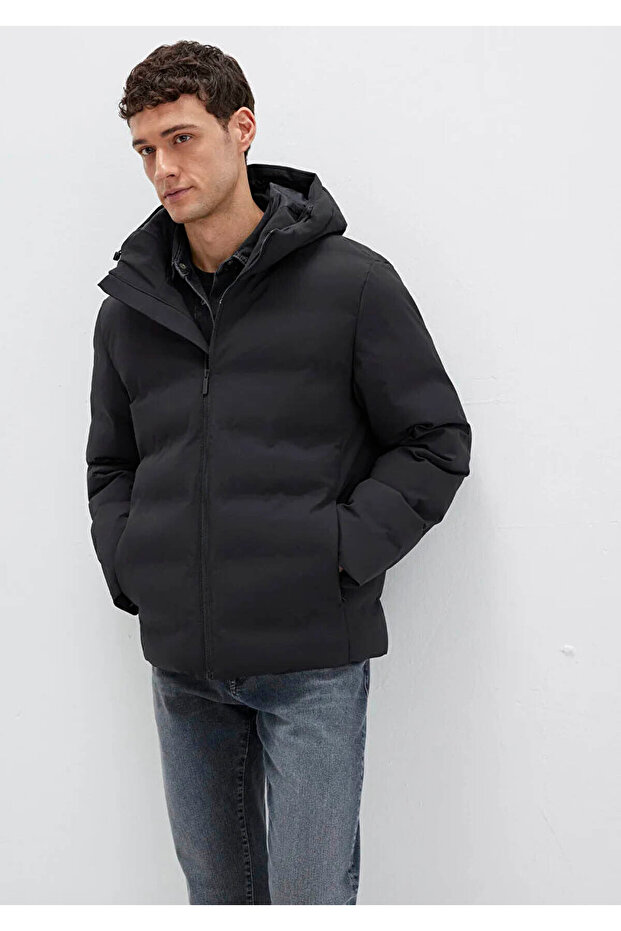 Hooded Inflatable Black Men's Coat M0110652-71379