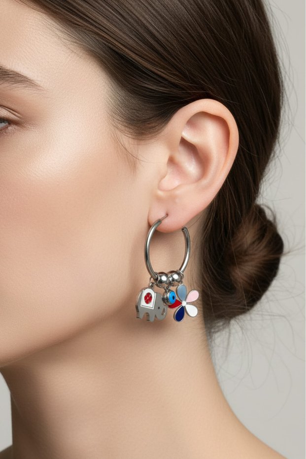 Steel Elephant Flower Clip Women's Earrings I Karamaz Women's Steel Earrings
