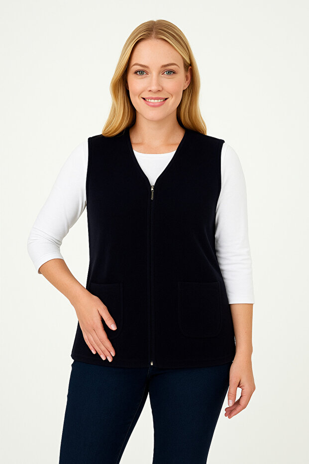 Unisex Navy Blue V-Neck Fleece Vest