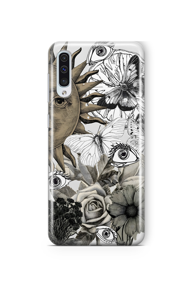Samsung Galaxy A50 / A30S Compatible Sun and Eye Collage Pattern Transparent Phone Case
