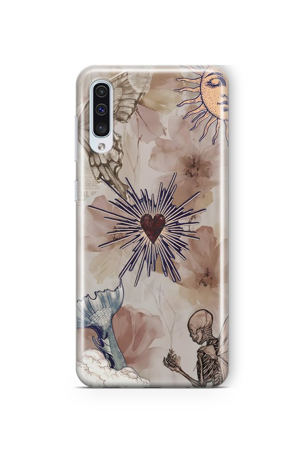 Samsung Galaxy A50 / A30S Compatible Heart and Butterfly Collage Pattern Transparent Phone Case
