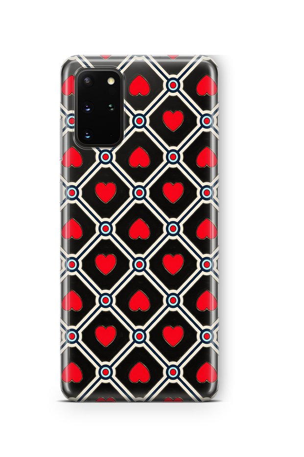 Samsung Galaxy S20 Plus Compatible Retro Red Heart Pattern Transparent Phone Case