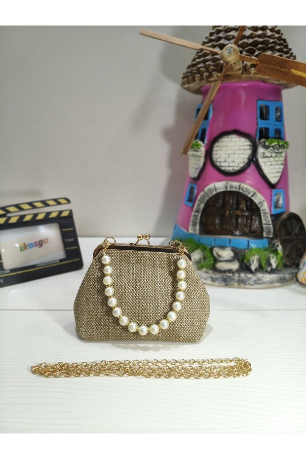 Straw Burs Pearl Handle Stylish Bag Width 21 cm Length 14 cm