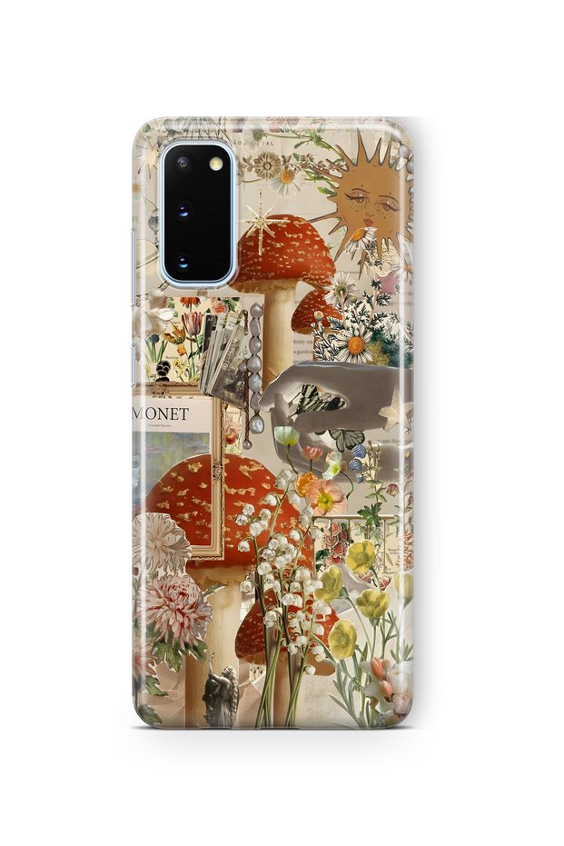 Samsung Galaxy S20 Compatible Mushroom Garden Patterned Transparent Phone Case