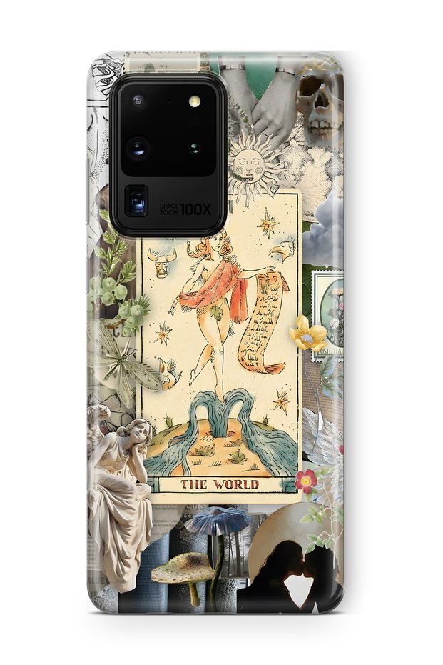 Samsung Galaxy S20 Ultra Compatible Artistic Tarot Collage Pattern Transparent Phone Case