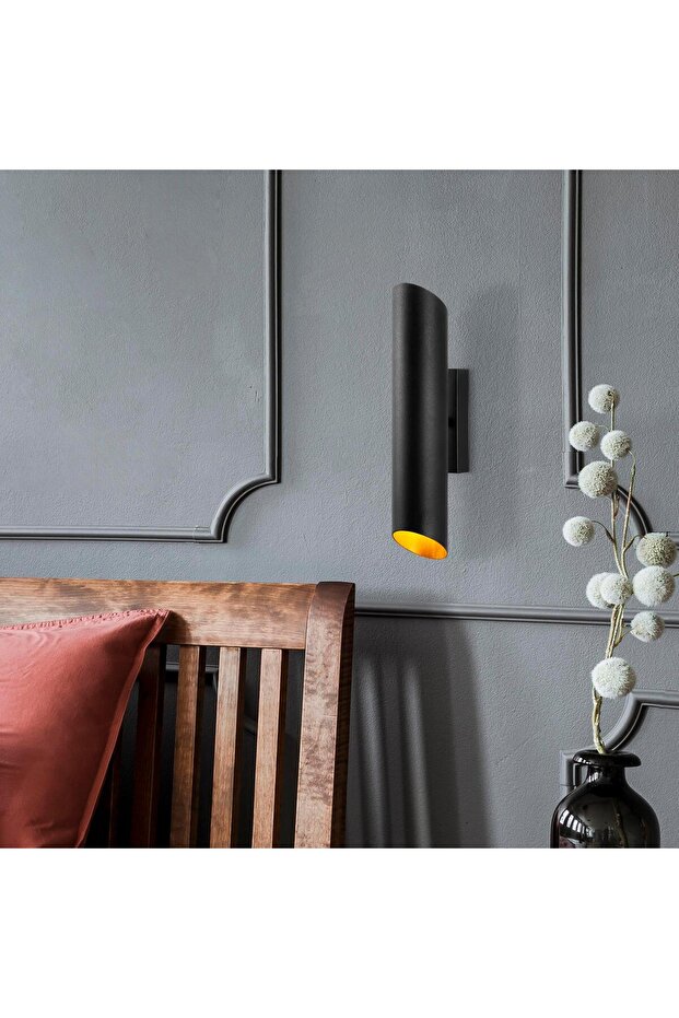 Cut Rustic Metal Tubular Single Wall Sconce with Tufts Black, Industrial Decorative Wall Lamp Cut11820