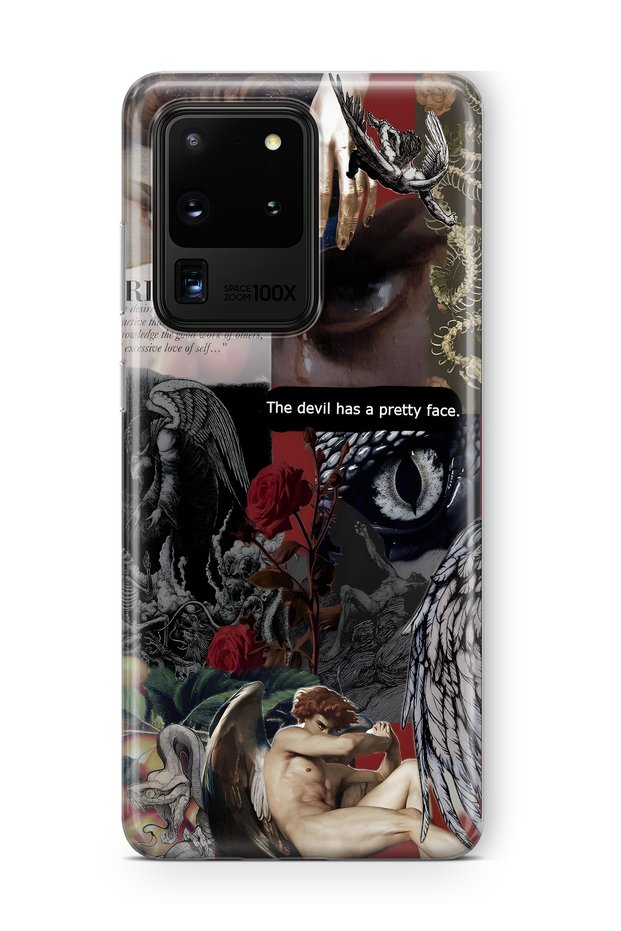 Samsung Galaxy S20 Ultra Compatible Devil Face Patterned Transparent Phone Case
