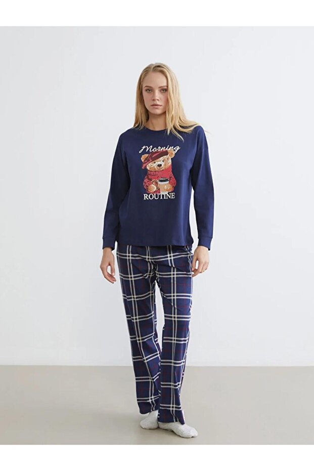 Ayı Teddy Baskılı Kadın Pijama Takımı (W5) - 1