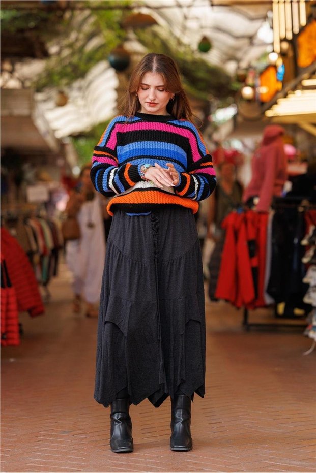 Gray Color Karsu Wool Bohemian Skirt