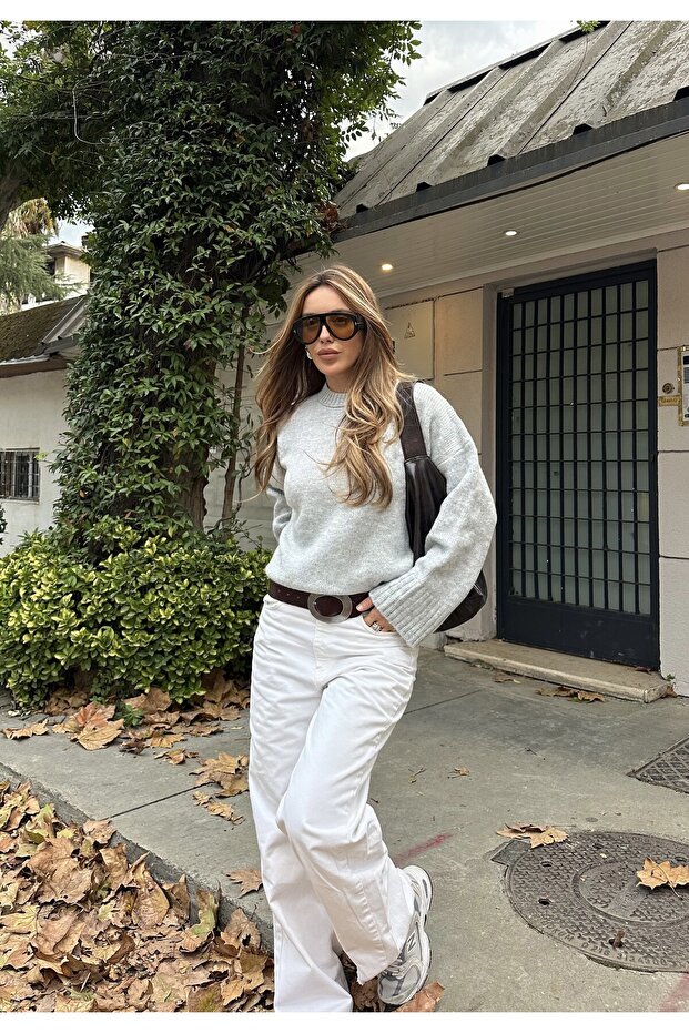 Gray Crew Neck Basic Sweater - 2217 - 2