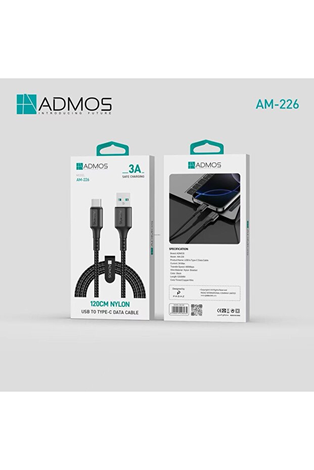 كابل شحن ونقل بيانات Apple AM-226 USB إلى Type-C - نايلون مضفر - 3 أمبير - 120 سم
