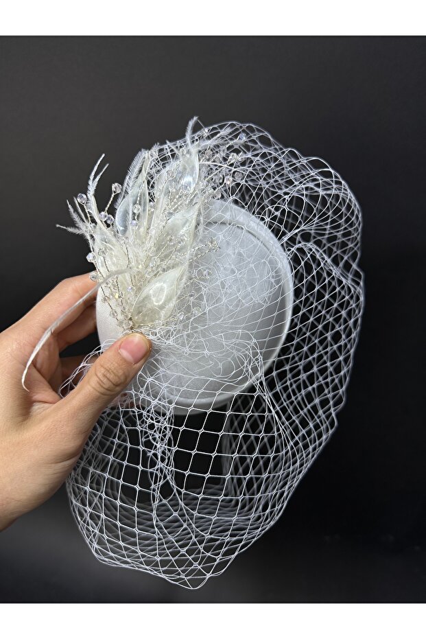 Bridal Elegant Fascinator Hat Chiffon Floral Feather Detailed Veiled Wedding Accessory