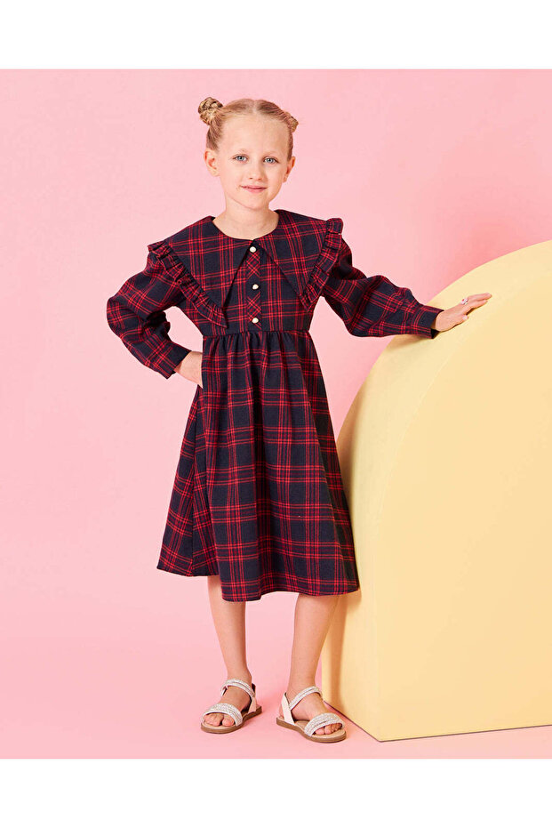 Girls Black And Red Checkered Dress