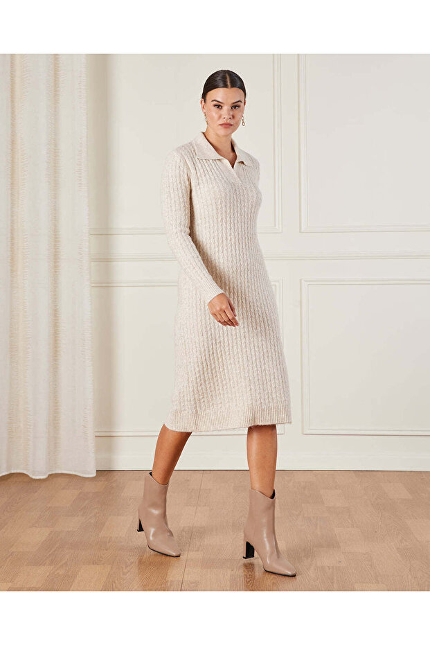 Women Beige Cable Knit Dress