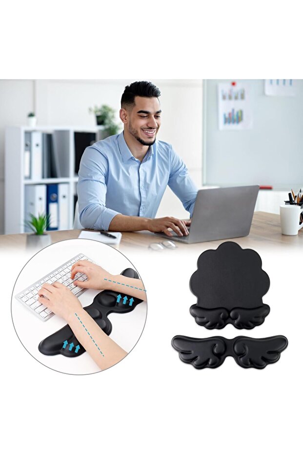 2-Piece Keyboard & Mouse Wrist Rest Set — Memory Foam, Non-Slip, Cloud-Shaped Ergonomic - 4