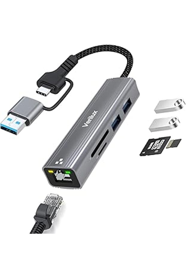 USB-C 5-in-1 Adapter: RJ45 Ethernet, SD/TF Card Reader & USB 3.0/2.0 for MacBook/iPhone - Elephant B - 1