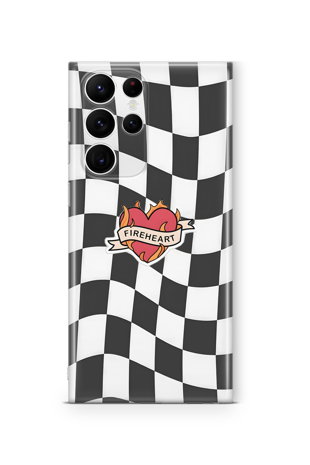 Samsung Galaxy S22 Ultra Compatible Fireheart Square Pattern Transparent Phone Case
