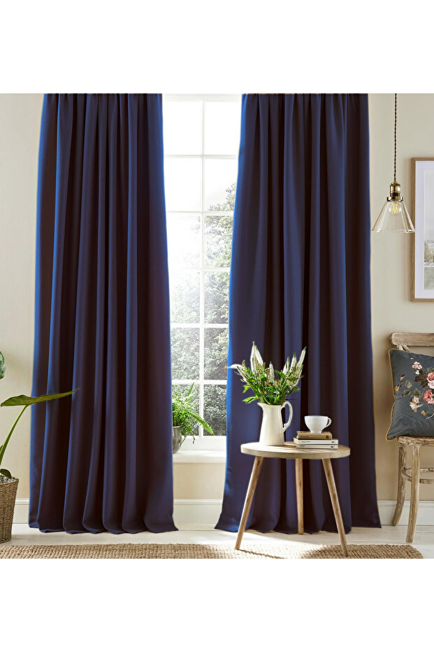 Navy Blue Special Woven Thick Fabric Sunshade Background Curtain Long-Lasting Use (Width X Length)